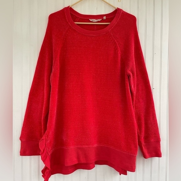 Soft Surroundings Red Orange Ruffled Textured Tunic Sweater Size Large - Picture 1 of 7